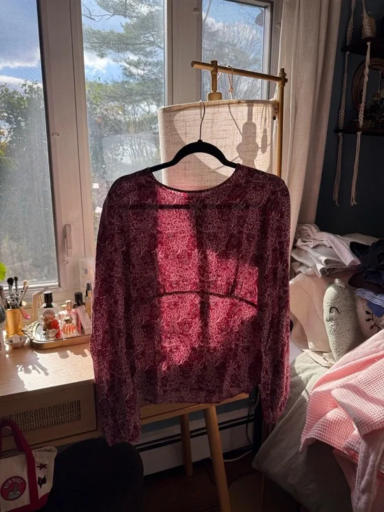 Boden Burgundy Floral Long-Sleeve Blouse - Picture 3 of 5